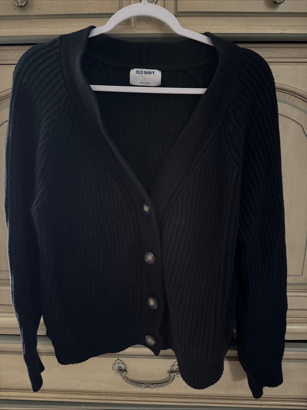 Old Navy Women's Black Ribbed Button Cardigan